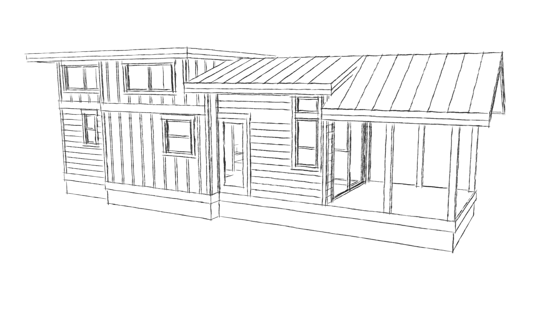 San Juan Tiny House Exterior with Covered Deck Sketch