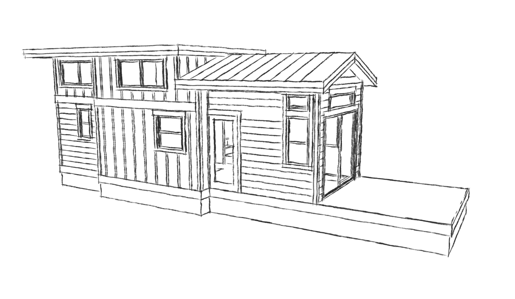 San Juan Tiny House Exterior with Uncovered Deck Sketch